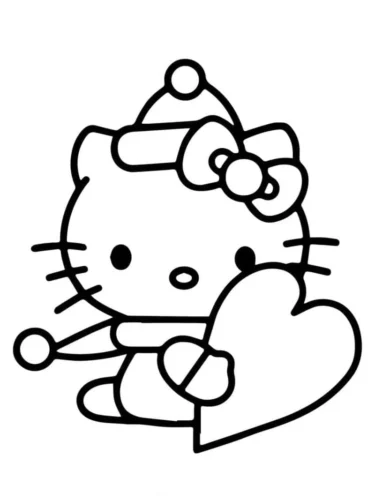 Mẫu tô màu hello Kitty ôm trái tim