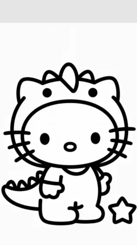 Hình tô màu hello Kitty mặc đồ khủng long