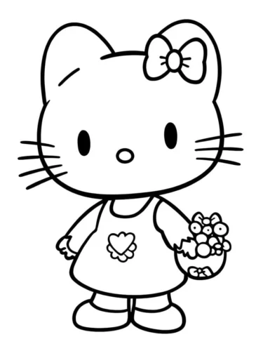 Hình tô màu hello Kitty cầm giỏ trứng