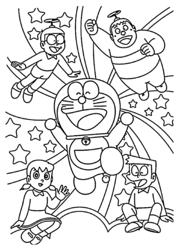 Doraemon và các bạn giữa ngôi sao