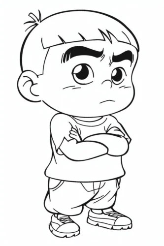 Mẫu tô màu cậu bé khoanh tay cau mày