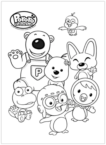 Pororo và nhóm bạn đứng cùng nhau