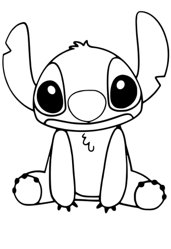 Hình tô màu stitch ngồi chính diện, tai to mắt tròn