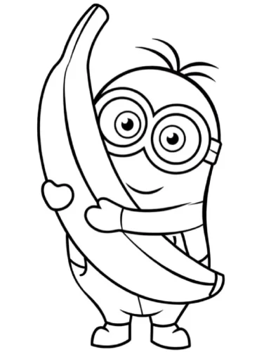 Tranh tô màu minion ôm quả chuối to