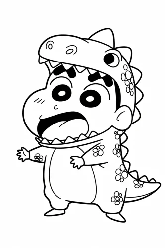 Shin mặc bộ đồ khủng long