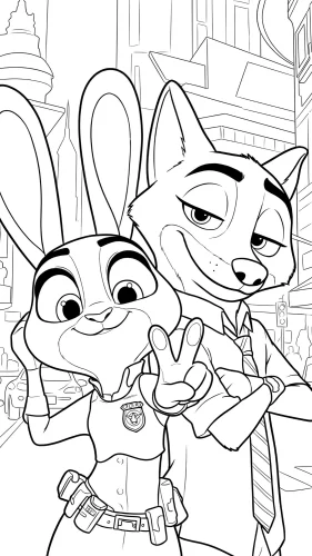 Mẫu tô màu cáo Nick và thỏ Judy trong Zootopia