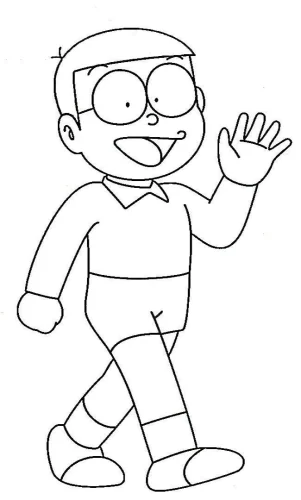 Mẫu tô màu nobita vẫy tay bước đi