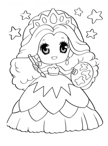 Tranh tô màu công chúa chibi đội vương miện
