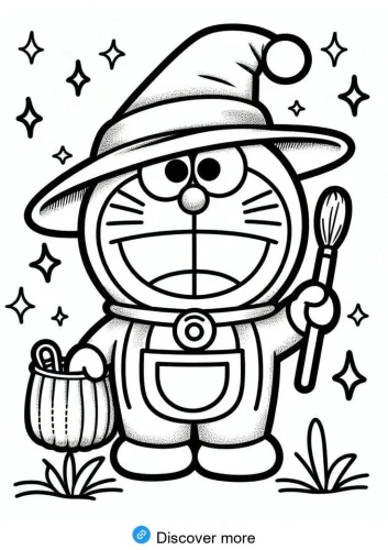 Doraemon phù thuỷ cầm thìa và giỏ kẹo