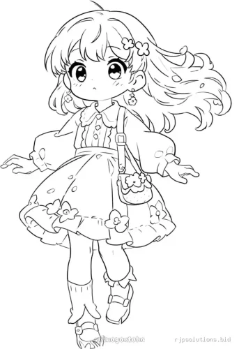 Cô bé chibi tóc dài mặc váy hoa