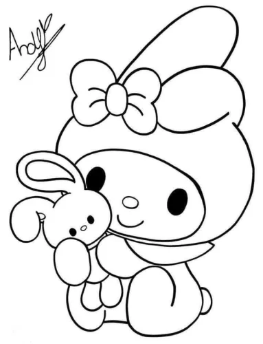 Mẫu tô màu my Melody ôm thỏ bông