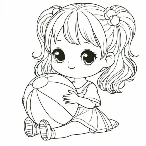 Cô bé buộc tóc ôm quả bóng