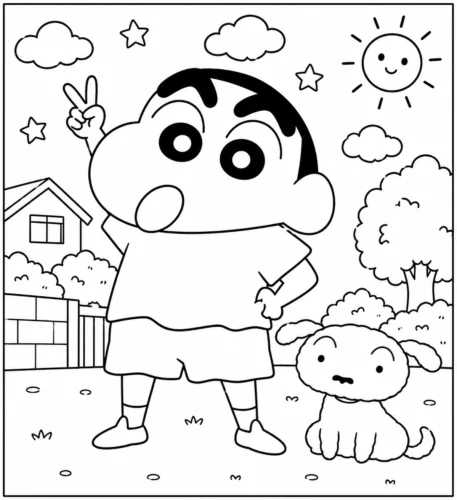 Shin và cún Shiro trước nhà