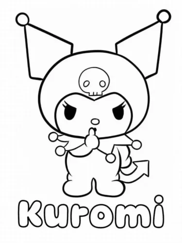 Kuromi đứng dưới chữ Kuromi