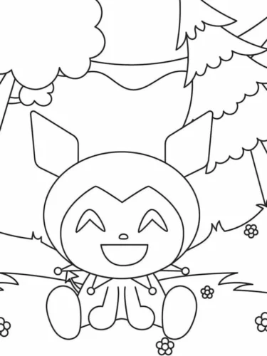 Kuromi cười giữa rừng thông