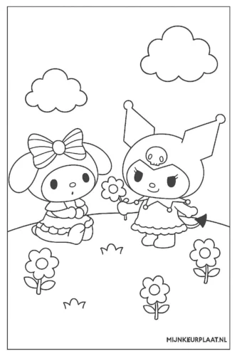 Kuromi và My Melody giữa đồng cỏ