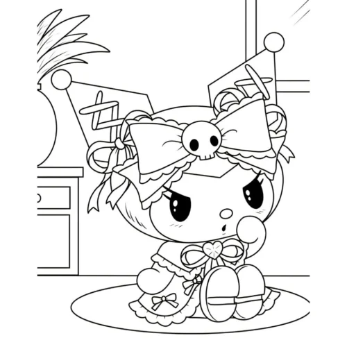 Kuromi mặc váy bên giỏ
