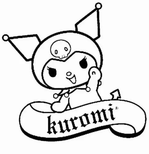 Mẫu tô màu kuromi bên dải băng chữ Kuromi