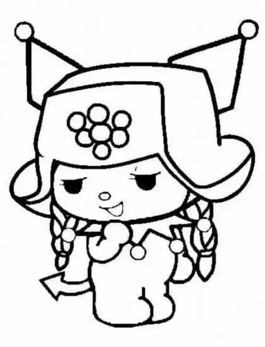 Tranh tô màu kuromi đội mũ lông