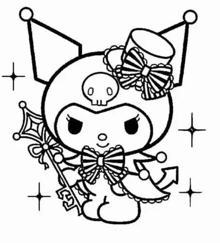Mẫu tô màu kuromi cầm gậy phép đội mũ nhỏ