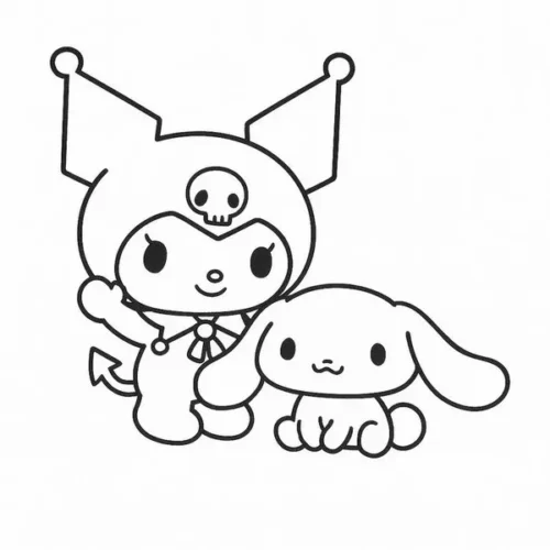 Tranh tô màu kuromi và Cinnamoroll ngồi cạnh nhau
