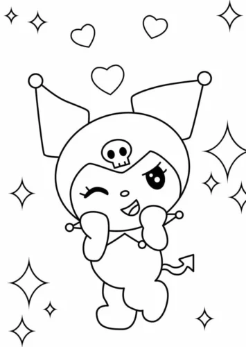Hình tô màu kuromi nháy mắt giữa trái tim và sao