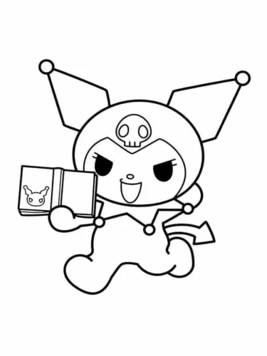 Mẫu tô màu kuromi cầm cuốn sách
