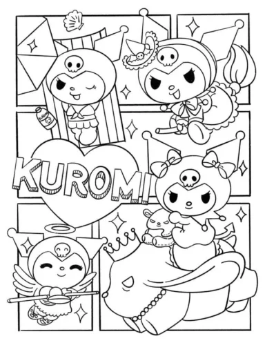 Tranh tô màu trang truyện Kuromi nhiều khung