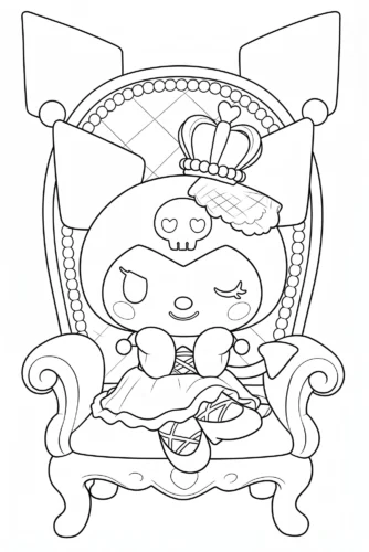 Tranh tô màu kuromi ngồi trên ngai vàng