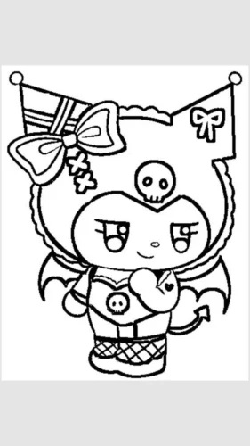 Hình tô màu kuromi có cánh dơi thắt nơ
