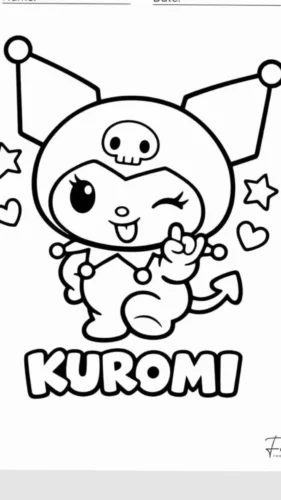 Tranh tô màu kuromi nháy mắt dưới chữ Kuromi