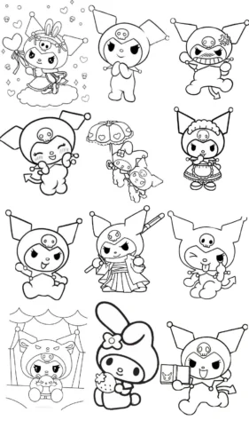 Hình tô màu trang nhiều Kuromi nhỏ