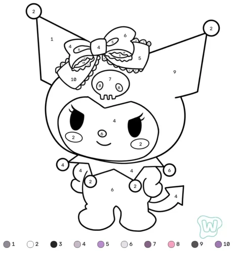 Mẫu tô màu kuromi thắt nơ đứng