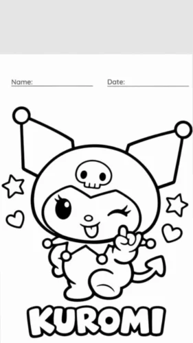 Tranh tô màu kuromi nháy mắt dưới chữ Kuromi
