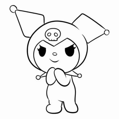 Tranh tô màu kuromi chắp tay, nét gọn