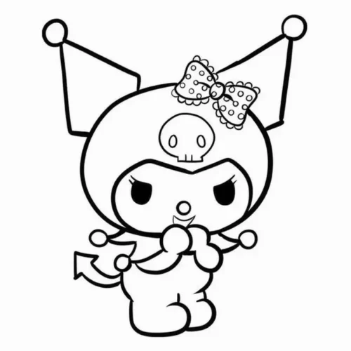 Tranh tô màu kuromi cài nơ ăn bánh