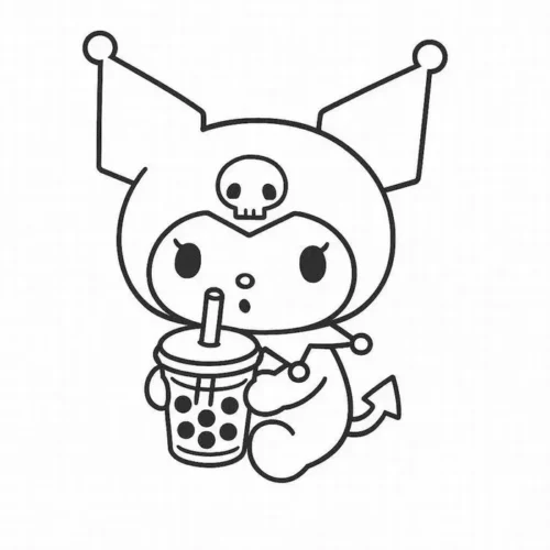 Kuromi cầm ly trà sữa trân châu