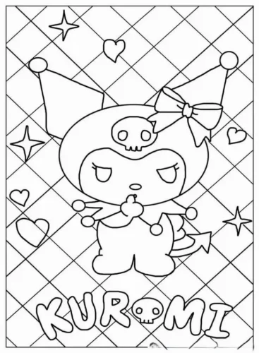 Kuromi trên nền ô trám có chữ