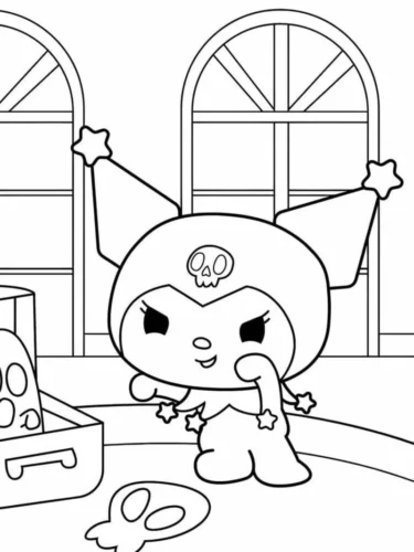 Kuromi trong phòng có cửa sổ vòm