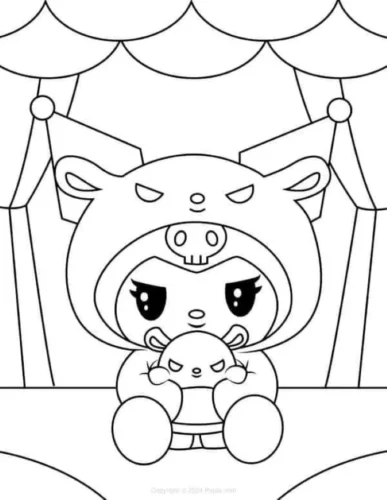 Kuromi ôm gấu trong lều