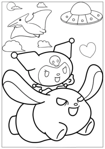 Kuromi cưỡi Cinnamoroll giữa vũ trụ