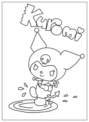 Kuromi đứng trên vũng nước dưới chữ Kuromi