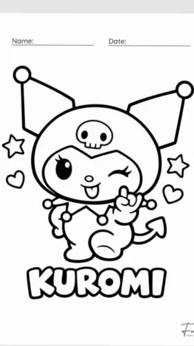 Kuromi nháy mắt dưới chữ Kuromi