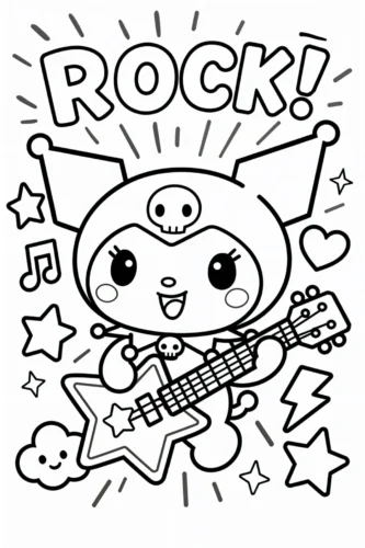Kuromi chơi guitar dưới chữ Rock