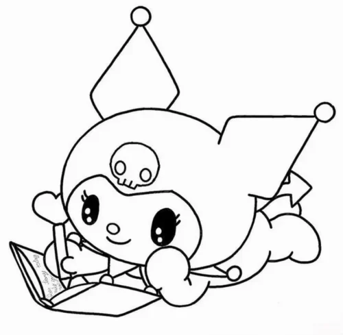 Kuromi nằm đọc sách