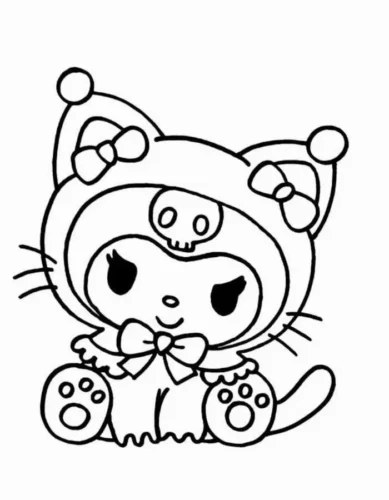 Hình tô màu kuromi mặc đồ mèo