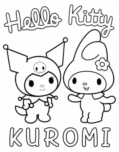 Tranh tô màu kuromi và My Melody dưới chữ Kuromi