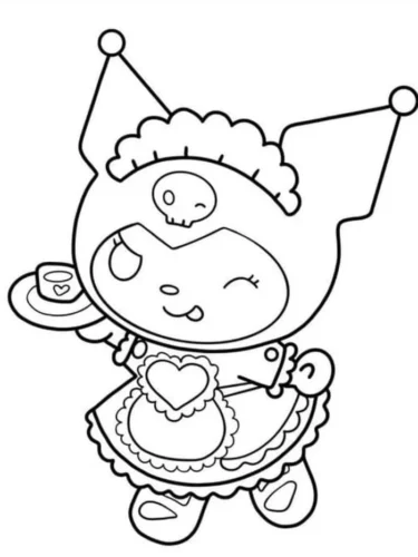 Tranh tô màu kuromi hầu gái bưng tách trà