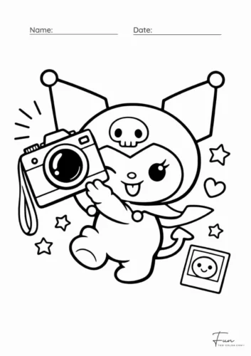 Tranh tô màu kuromi cầm máy ảnh