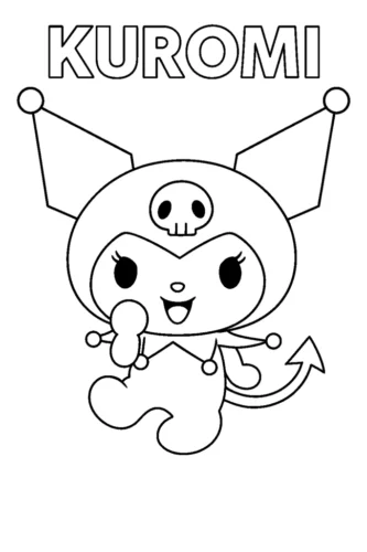 Hình tô màu kuromi dưới chữ Kuromi, nét gọn
